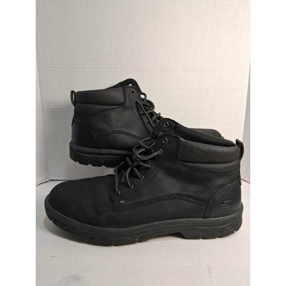 Skechers Mens Black Leather Lace Up Work Boots‎ Size 13 Relaxed Fit